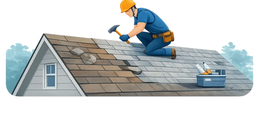 Roofer repairing roof
